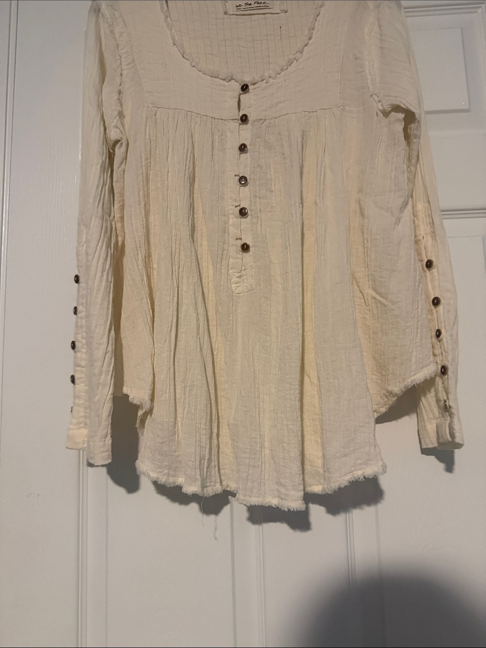 We The Free Light Cream Button-Front Long Sleeve Tunic Top - Picture 5 of 6